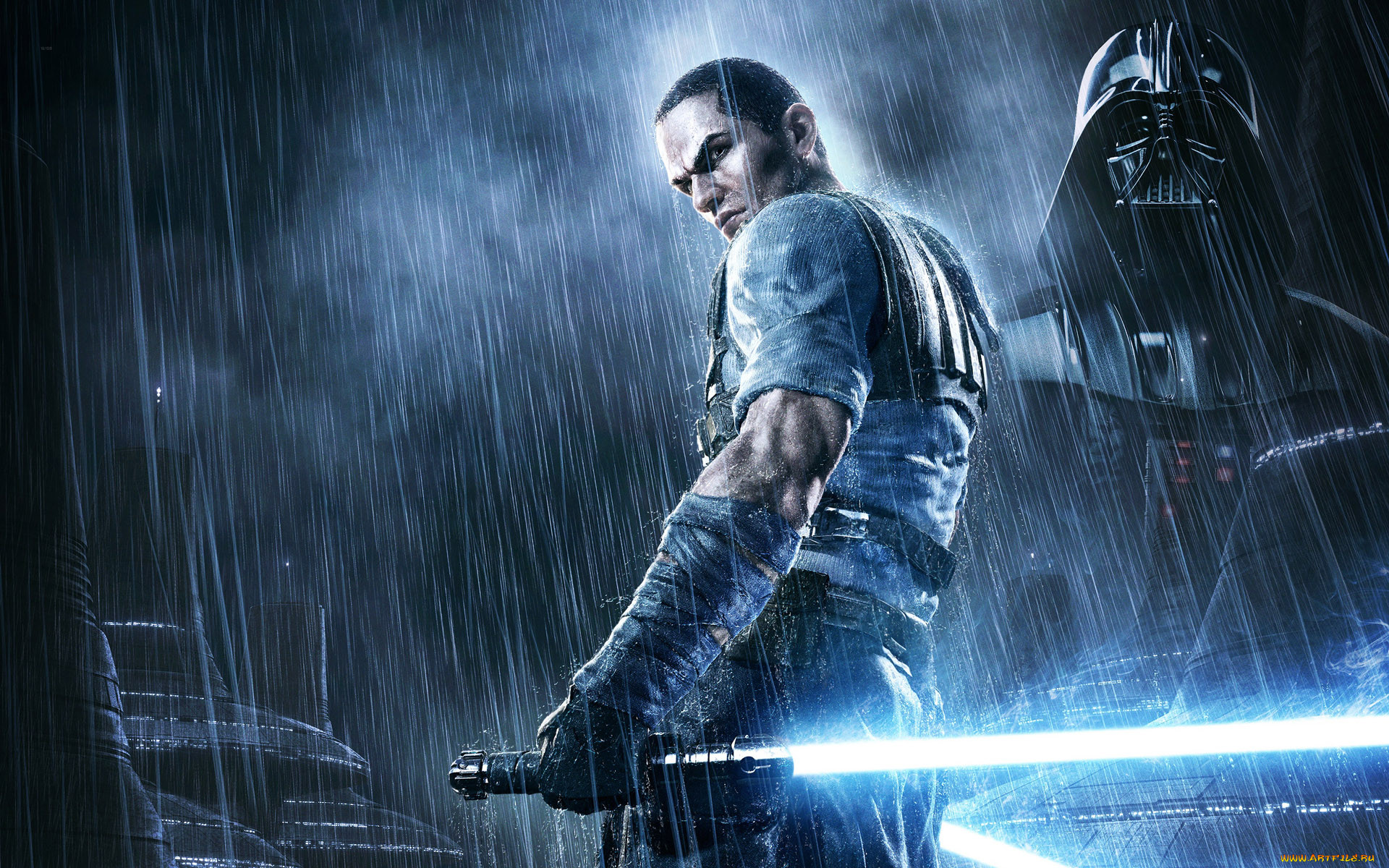 Обои Видео Игры Star Wars: The Force Unleashed 2, обои для рабочего стола,  фотографии видео игры, star wars, the force unleashed 2, дождь, меч, джедай  Обои для рабочего стола, скачать обои картинки